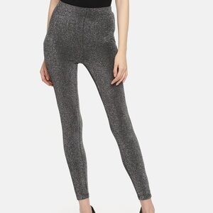 Forever 21 High-Waisted Silver Toned Metallic Leggings